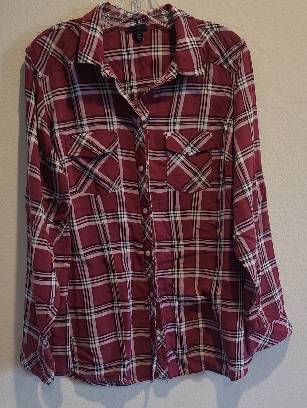 Torrid Plaid Button-Up Shirt in Burgundy and White Size 2 (2x)